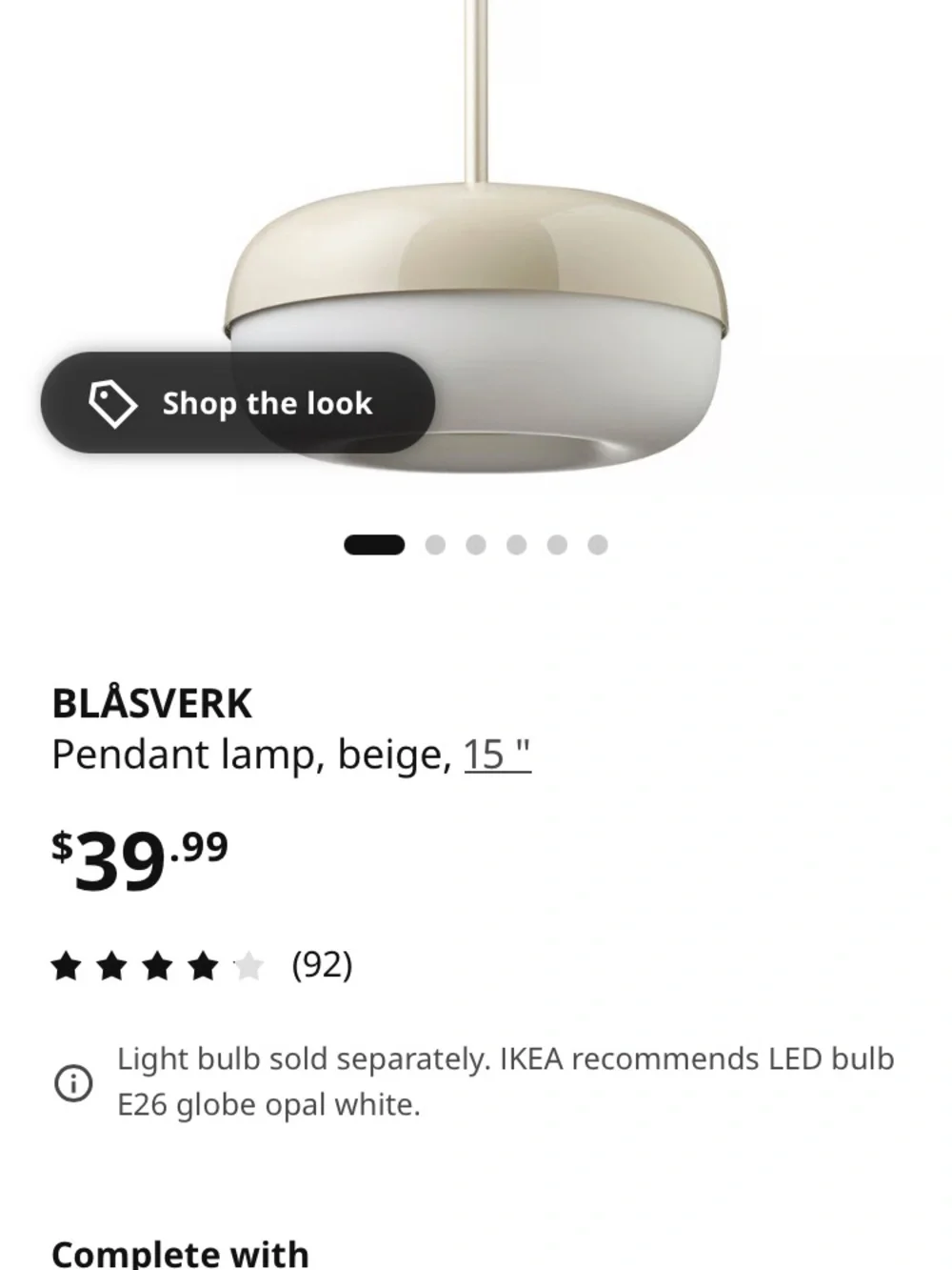 IKEA BLASVERK Dome Pendant Light - Cream and White Gloss